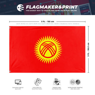 A mockup depicting custom flag specifications and measurements for 'Flag of Kyrgyzstan flag'