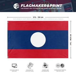 A mockup depicting custom flag specifications and measurements for 'Flag of Laos flag'