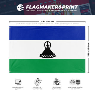A mockup depicting custom flag specifications and measurements for 'Flag of Lesotho flag'