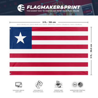 A mockup depicting custom flag specifications and measurements for 'Flag of Liberia flag'