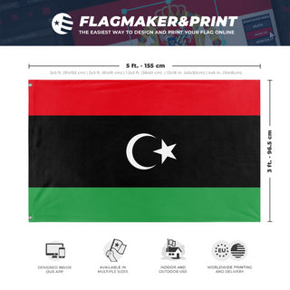 A mockup depicting custom flag specifications and measurements for 'Flag of Libya flag'