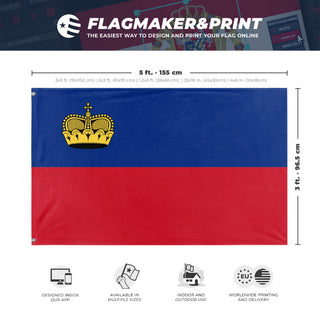 A mockup depicting custom flag specifications and measurements for 'Flag of Liechtenstein flag'