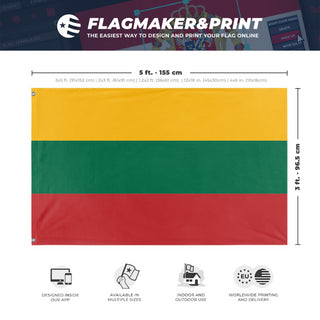 A mockup depicting custom flag specifications and measurements for 'Flag of Lithuania flag'