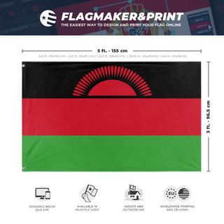A mockup depicting custom flag specifications and measurements for 'Flag of Malawi flag'