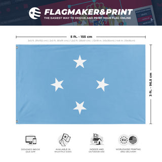A mockup depicting custom flag specifications and measurements for 'Flag of Micronesia flag'