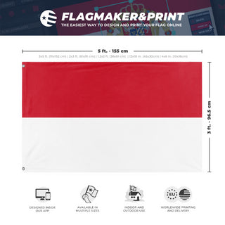 A mockup depicting custom flag specifications and measurements for 'Flag of Monaco flag'