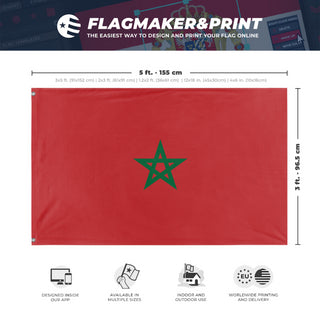A mockup depicting custom flag specifications and measurements for 'Flag of Morocco flag'