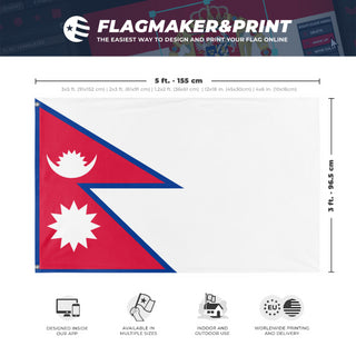 A mockup depicting custom flag specifications and measurements for 'Flag of Nepal flag'