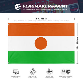 A mockup depicting custom flag specifications and measurements for 'Flag of Niger flag'