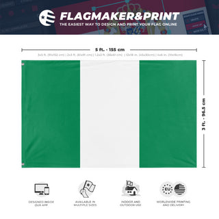 A mockup depicting custom flag specifications and measurements for 'Flag of Nigeria flag'