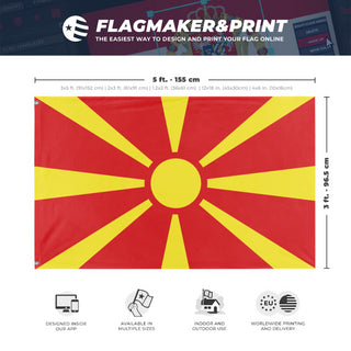 A mockup depicting custom flag specifications and measurements for 'Flag of North Macedonia flag'