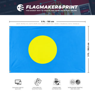 A mockup depicting custom flag specifications and measurements for 'Flag of Palau flag'