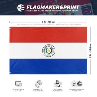 A mockup depicting custom flag specifications and measurements for 'Flag of Paraguay flag'