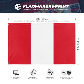 A mockup depicting custom flag specifications and measurements for 'Flag of Peru flag'