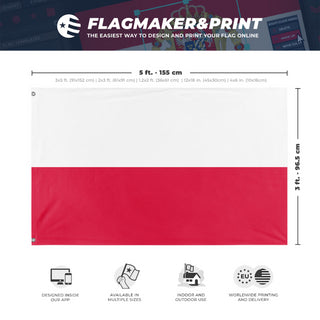 A mockup depicting custom flag specifications and measurements for 'Flag of Poland flag'
