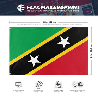A mockup depicting custom flag specifications and measurements for 'Flag of Saint Kitts and Nevis flag'
