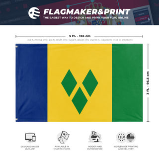 A mockup depicting custom flag specifications and measurements for 'Flag of Saint Vincent and the Grenadines flag'