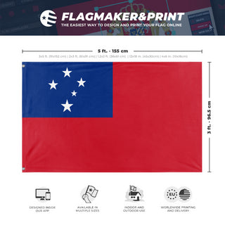A mockup depicting custom flag specifications and measurements for 'Flag of Samoa flag'