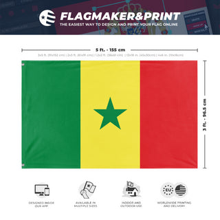 A mockup depicting custom flag specifications and measurements for 'Flag of Senegal flag'