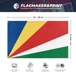 A mockup depicting custom flag specifications and measurements for 'Flag of Seychelles flag'
