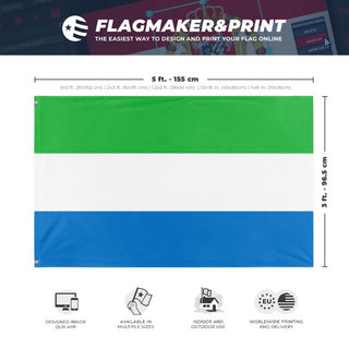 A mockup depicting custom flag specifications and measurements for 'Flag of Sierra Leone flag'