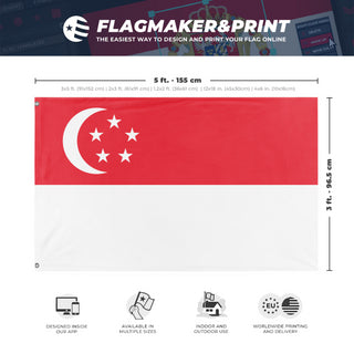 A mockup depicting custom flag specifications and measurements for 'Flag of Singapore flag'