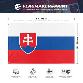 A mockup depicting custom flag specifications and measurements for 'Flag of Slovakia flag'