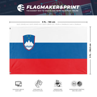 A mockup depicting custom flag specifications and measurements for 'Flag of Slovenia flag'