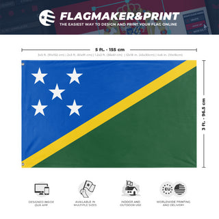 A mockup depicting custom flag specifications and measurements for 'Flag of Solomon Islands flag'