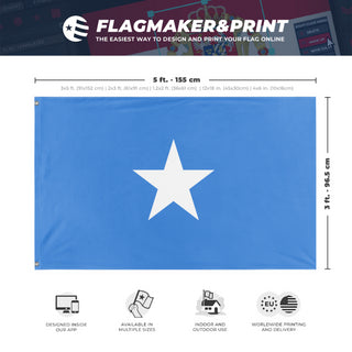 A mockup depicting custom flag specifications and measurements for 'Flag of Somalia flag'
