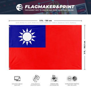 A mockup depicting custom flag specifications and measurements for 'Flag of Taiwan flag'