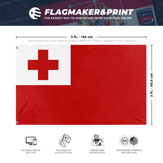 A mockup depicting custom flag specifications and measurements for 'Flag of Tonga flag'