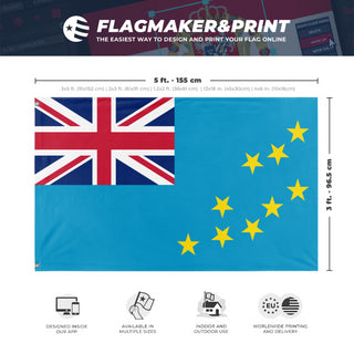 A mockup depicting custom flag specifications and measurements for 'Flag of Tuvalu flag'
