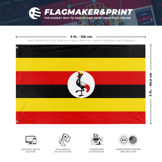 A mockup depicting custom flag specifications and measurements for 'Flag of Uganda flag'