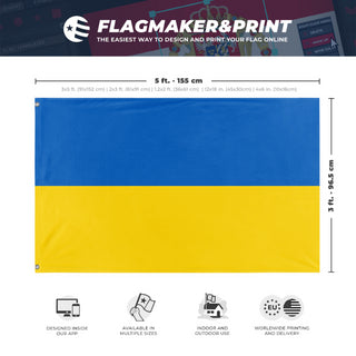 A mockup depicting custom flag specifications and measurements for 'Flag of Ukraine flag'