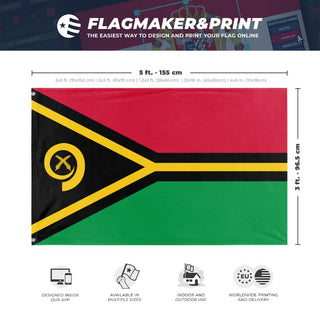 A mockup depicting custom flag specifications and measurements for 'Flag of Vanuatu flag'