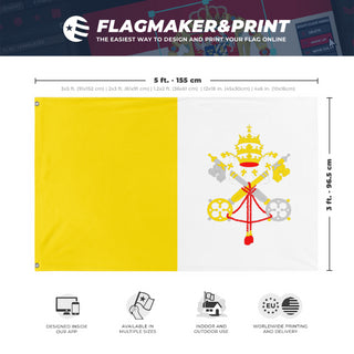 A mockup depicting custom flag specifications and measurements for 'Flag of Vatican City flag'