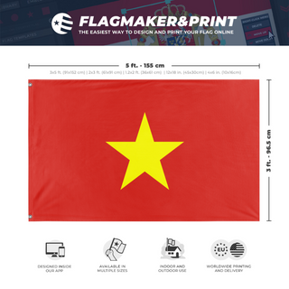 A mockup depicting custom flag specifications and measurements for 'Flag of Vietnam flag'