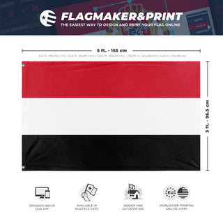 A mockup depicting custom flag specifications and measurements for 'Flag of Yemen flag'