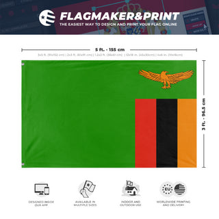 A mockup depicting custom flag specifications and measurements for 'Flag of Zambia flag'