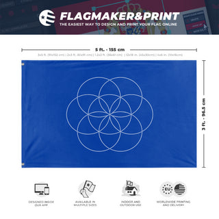 A mockup depicting custom flag specifications and measurements for 'International Flag of Planet Earth flag'