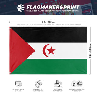 A mockup depicting custom flag specifications and measurements for 'Western Sahara Flag'