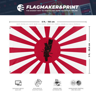 A mockup depicting custom flag specifications and measurements for 'Samurai Flag'