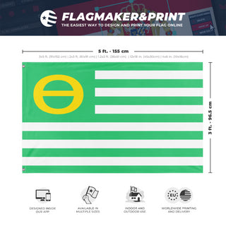 A mockup depicting custom flag specifications and measurements for 'Ecology Flag'