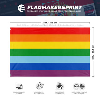 A mockup depicting custom flag specifications and measurements for 'Quechuas of Bolivia and Peru Flag'