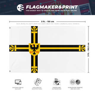 A mockup depicting custom flag specifications and measurements for 'Teutonic Order Flag'