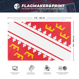 A mockup depicting custom flag specifications and measurements for 'Alsace Flag'