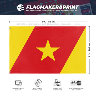 A mockup depicting custom flag specifications and measurements for 'Amhara People Flag'