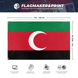A mockup depicting custom flag specifications and measurements for 'Fur People of Darfur Flag'