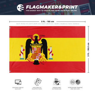 A mockup depicting custom flag specifications and measurements for 'Francoist Spain Flag'